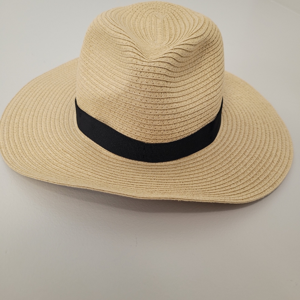 J. Crew Factory Straw Hat with Black Ribbon Detail